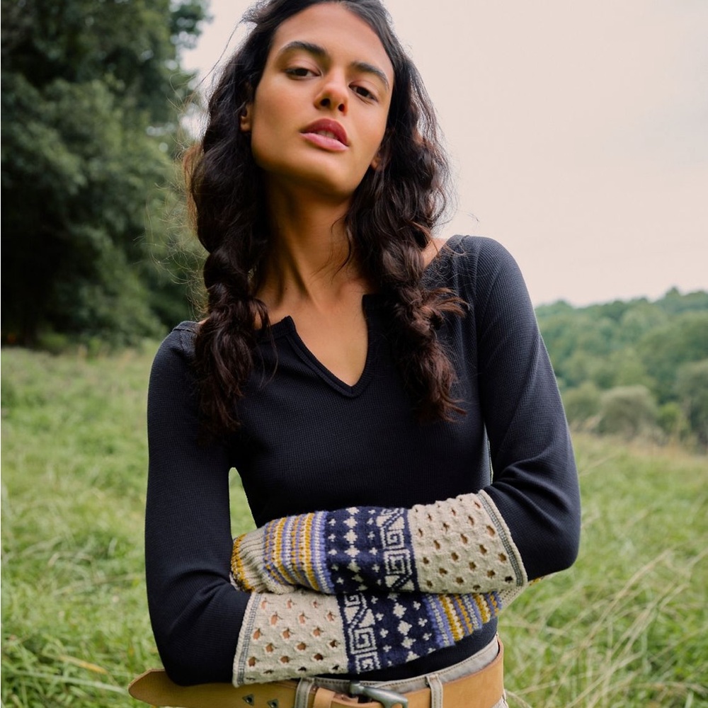 Cozy Craft Cuff We The Free Sz M Black Combo Thermal Layering Top